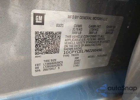 2021 Chevrolet Silverado 1500 4Wd Short Bed Custom Trail Boss из США, поврежденный, VIN 1GCPYCEL7MZ260456